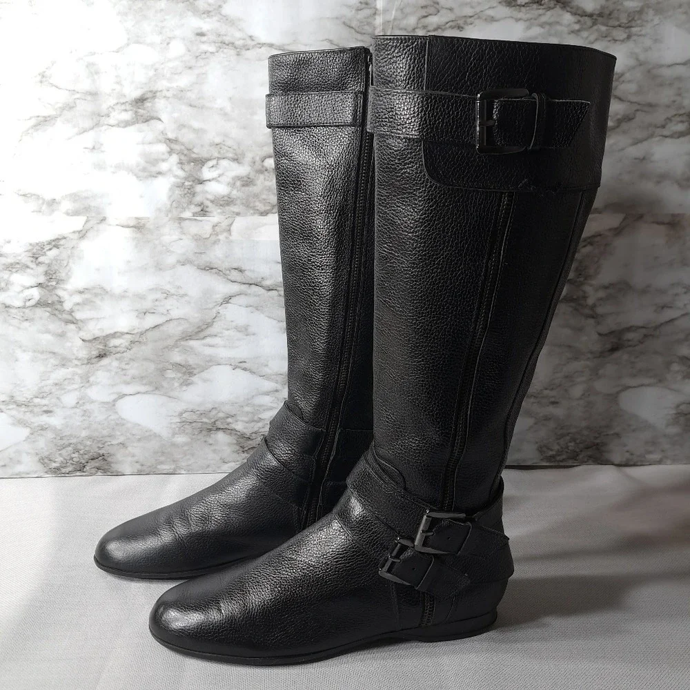 Enzo Angiolini Women's Tall‎ Boots Black Leather Eazenzi Size 9M Riding Boots